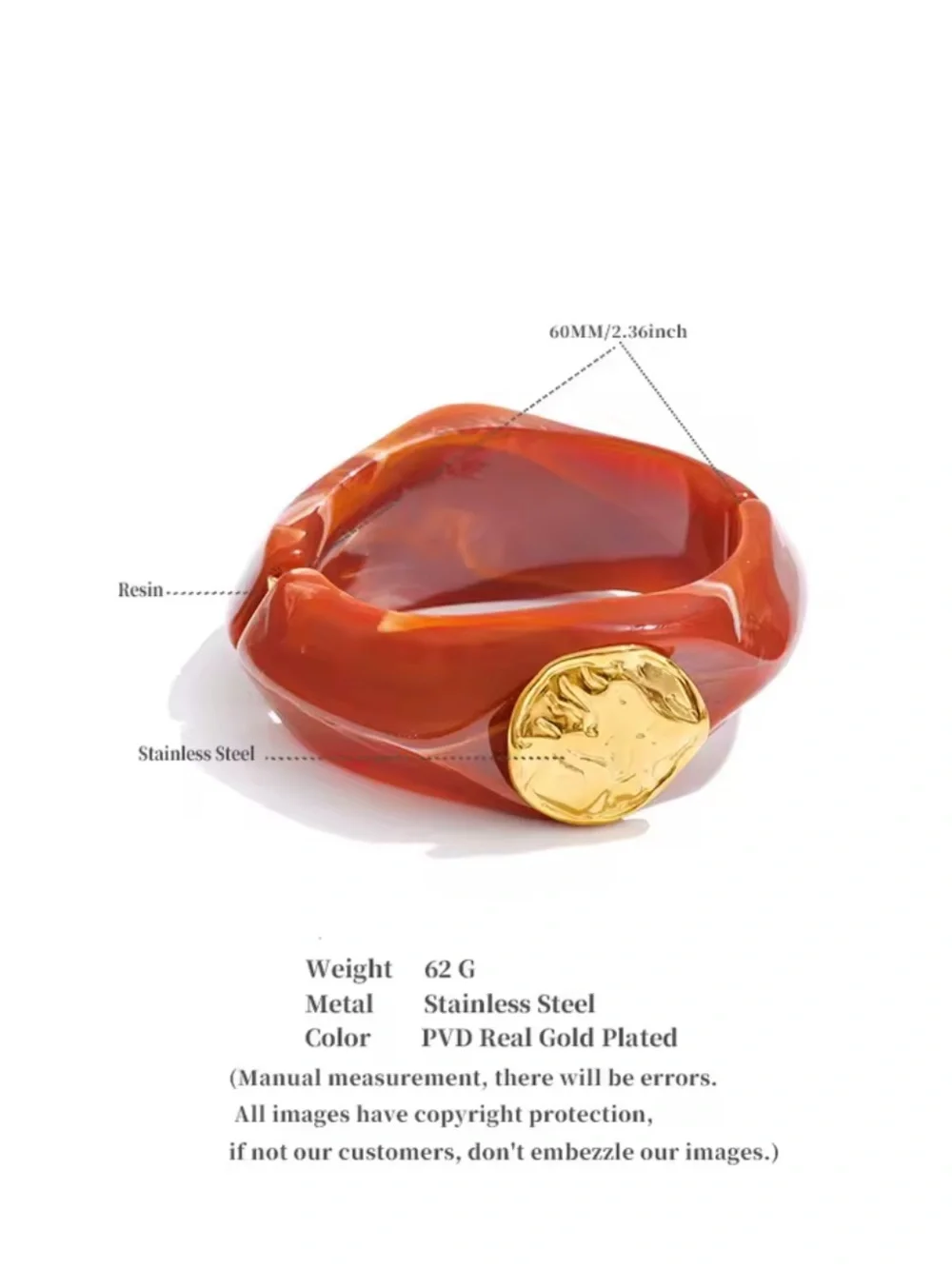 Modern Amber Caramel Gold Coin Bangle Bracelet